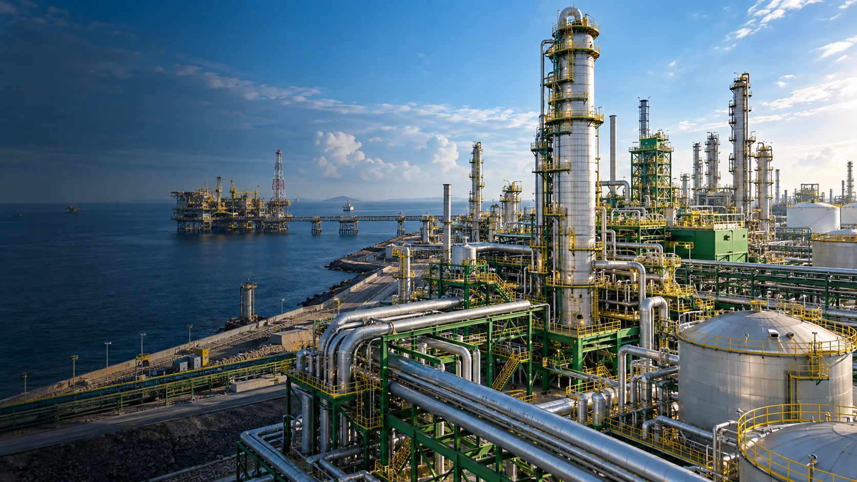 Large energy processing complex with extensive coated infrastructure