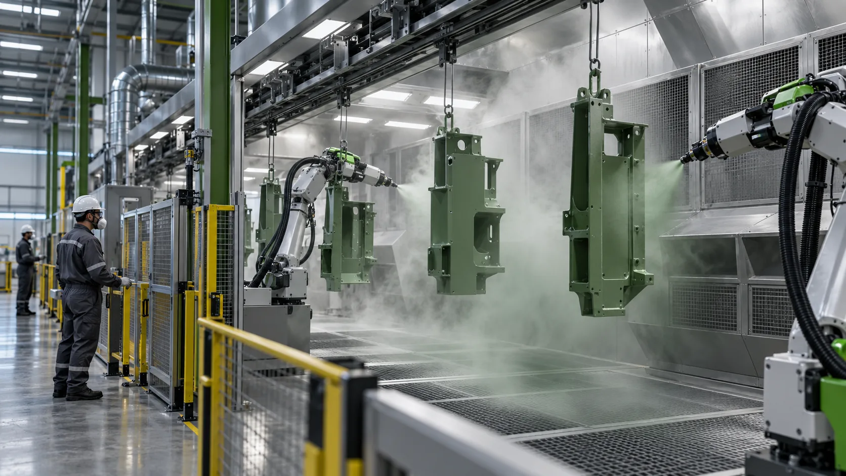 Robotic spray equipment coating metal parts